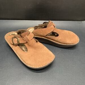 Alegria Brown Suede Leather Sherpa Lined Slip Resistant Clog Shoes Size 36
